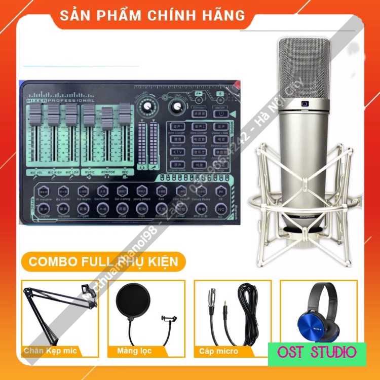 Bộ Mic Hát Livestream Sound Card H9 2021 &amp; Micro AQTA U87 Tặng Kèm Tai Nghe Kiểm Âm, Âm Thanh Sống Động