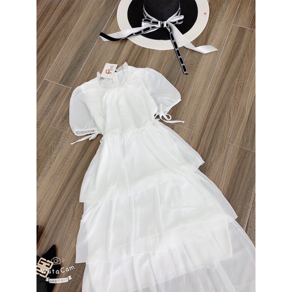 Váy đầm nữ trắng tinh khôi xếp tầng tay lỡ chất voan cao cấp kiểu dáng thanh lịch thích hợp mặc đi tiệc, đi chơi | BigBuy360 - bigbuy360.vn