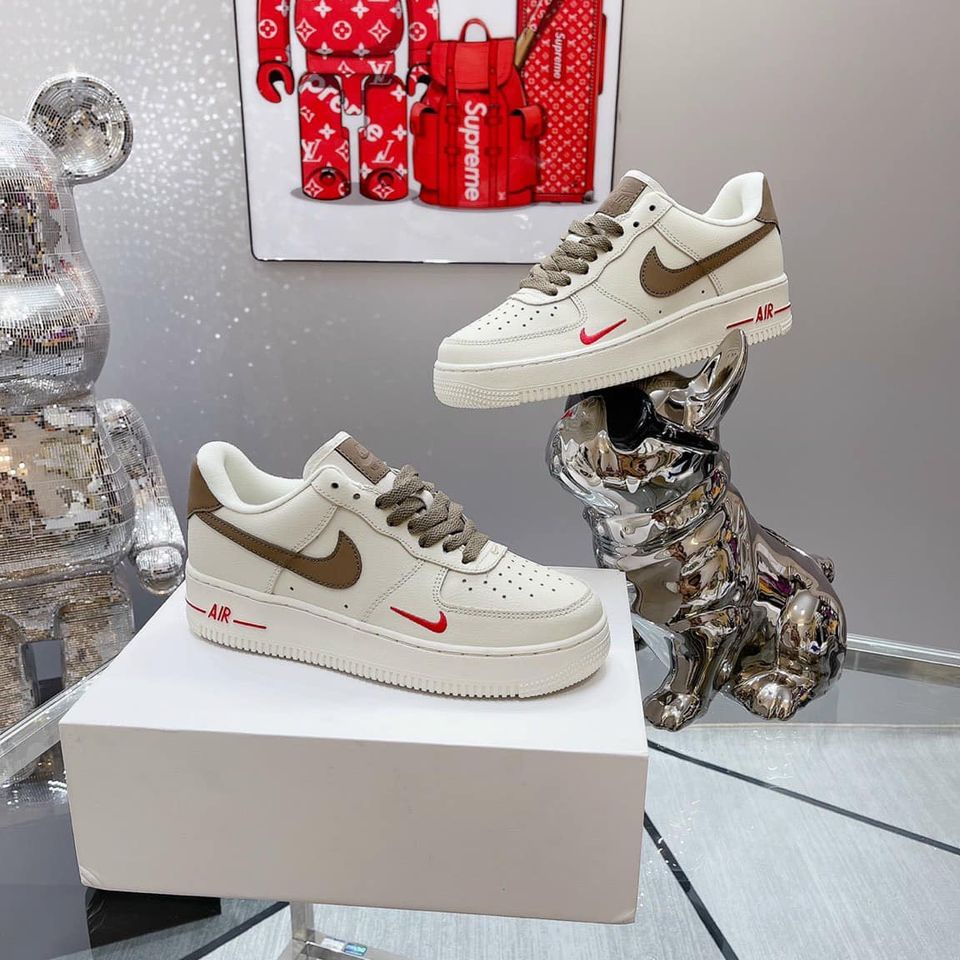 Giày thể thao AF1 vệt nâu, Giày sneaker air force 1 low premium white brown nam nữ cực chất dễ phối đồ 2022