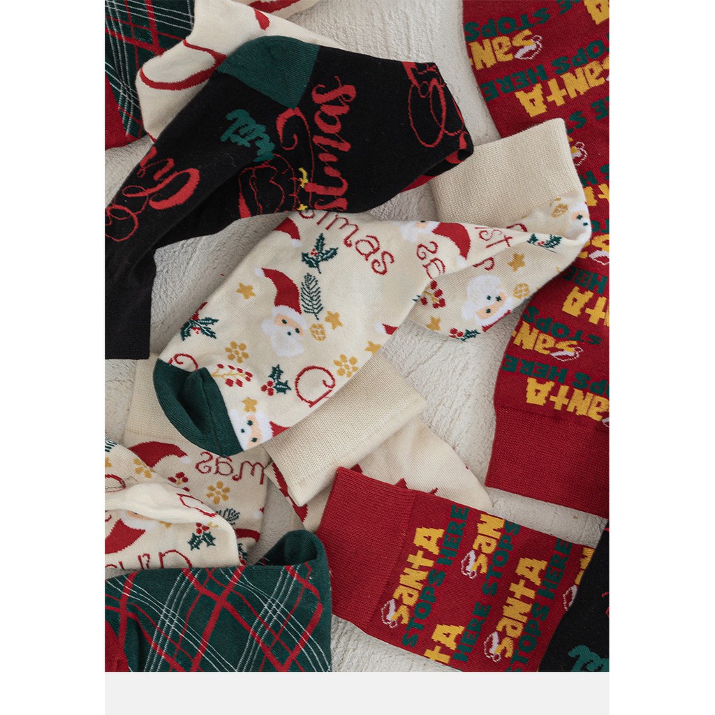 Vớ Giáng sinh Cao cấp Cổ cao Cá tính Nam nữ Unisex Tất Christmas Cao cổ Cotton Phong cách Đường phố Dễ thương