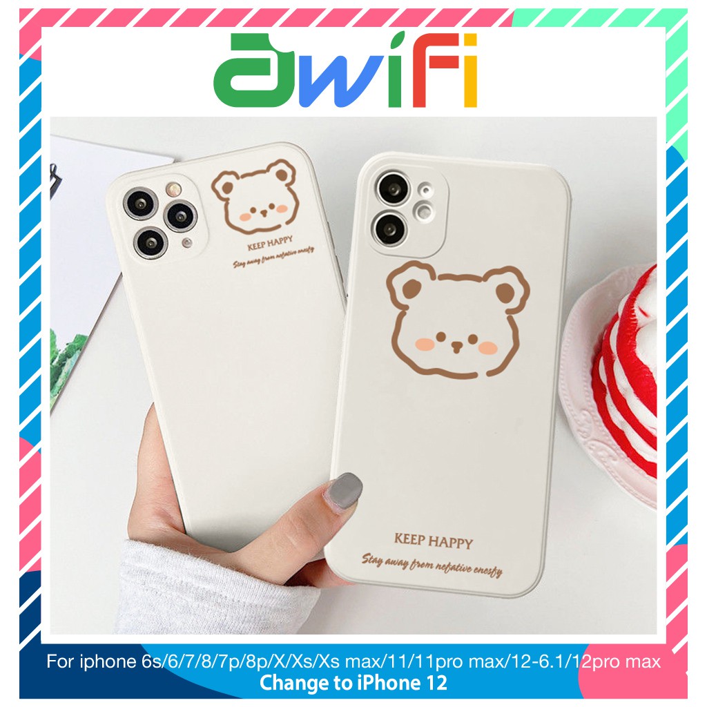 Ốp lưng iphone vuông gấu keep happy 5s/6/6plus/6s/6splus/7/7plus/8/8plus/x/xr/xs/11/12/pro/max/plus/promax - Awifi D3-8