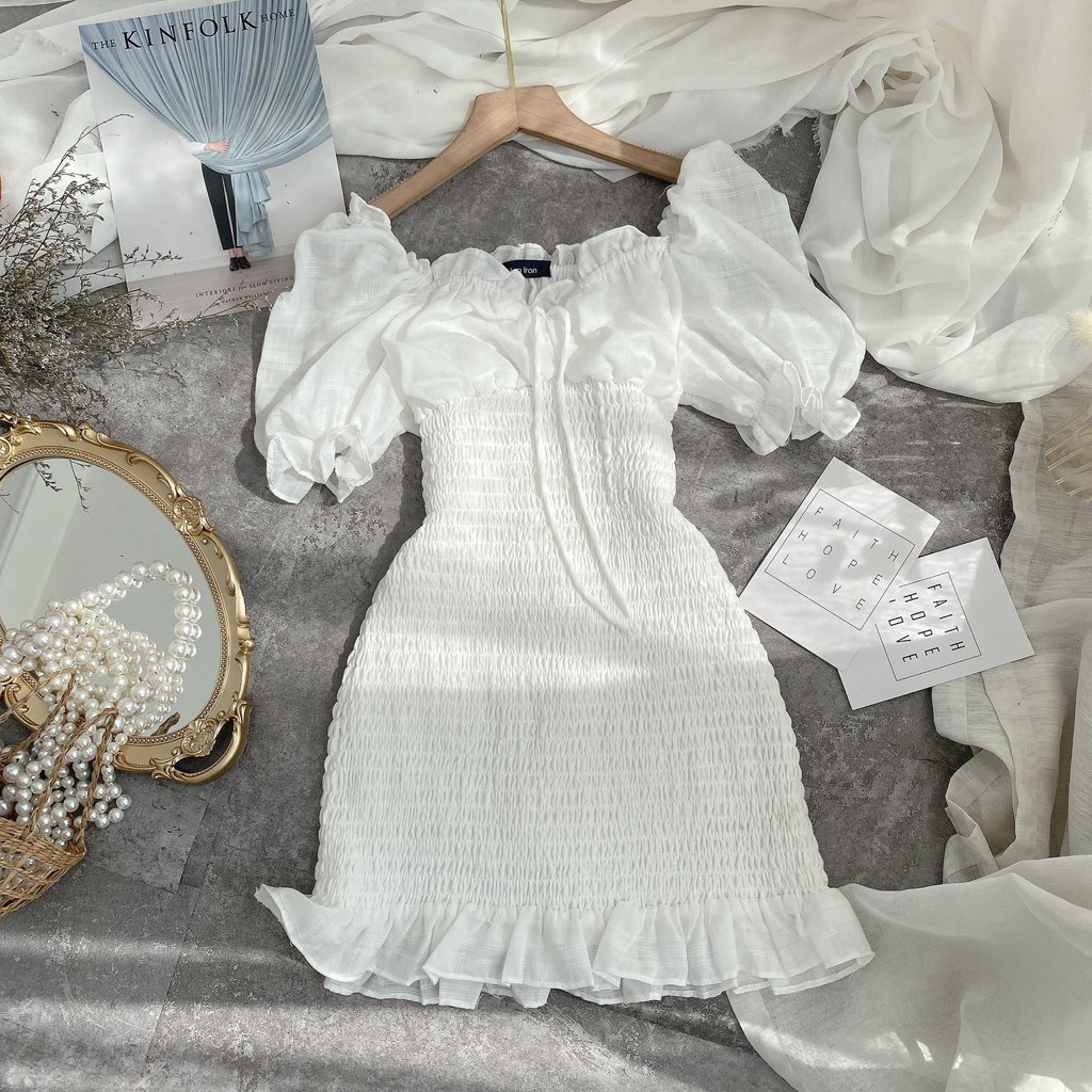 [Mã SKAMA06 giảm 8% tối đa 50K đơn 250K] ĐẦM TRẮNG CỔ VIỀN BÈO NHÚN THÂN CHỈ | BigBuy360 - bigbuy360.vn