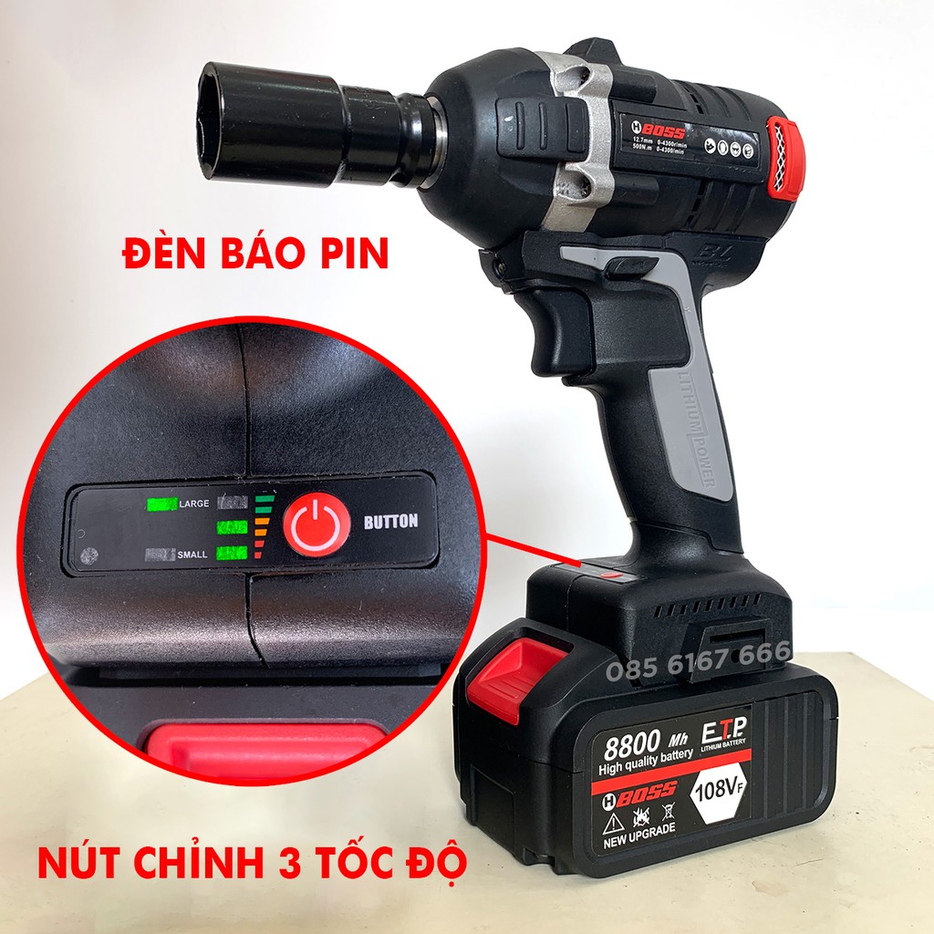 Máy siết Bulong BOSS 2 PIN 108V lực siết 550Nm lõi đồng - Máy khoan pin cầm tay - Chuyên siết bu lông - Pin 10 cell