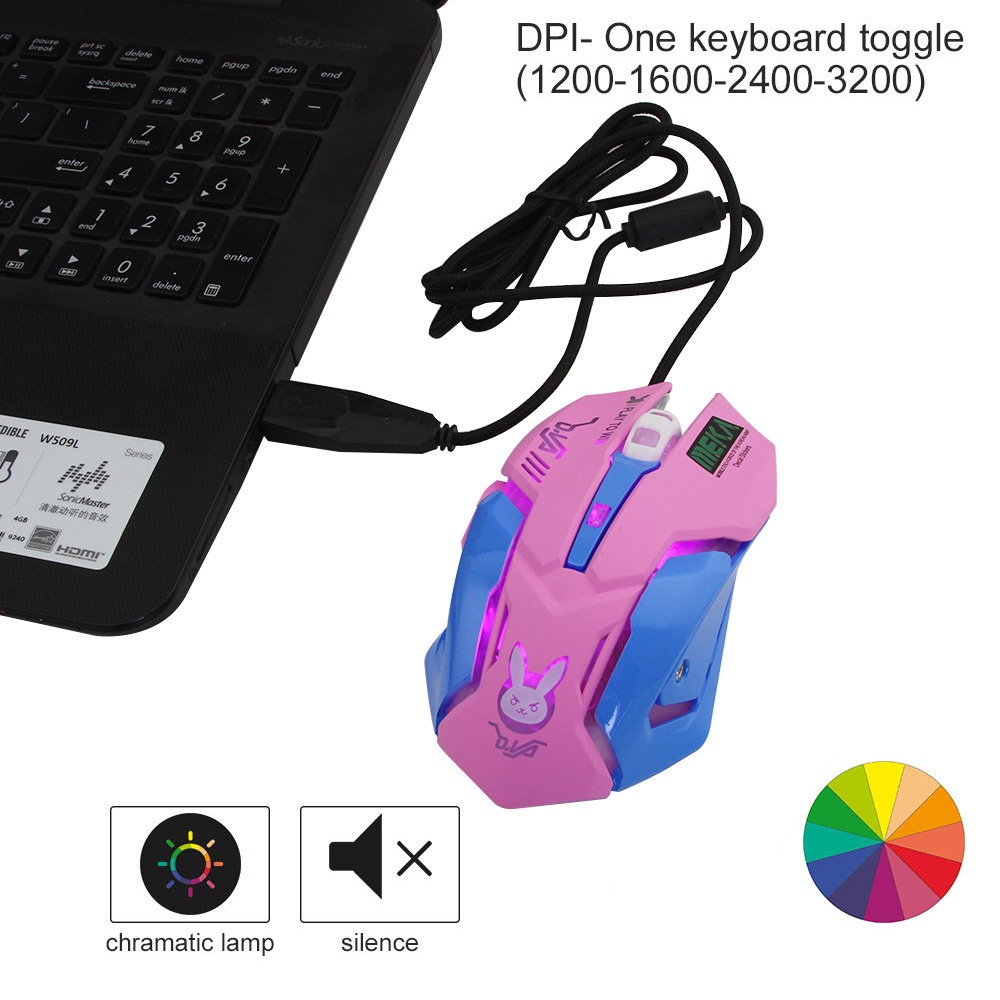 Chuột Quang Chơi Game 2400DPI Có Dây Màu Hồng Dễ Thương Cho PC Laptop Notebook