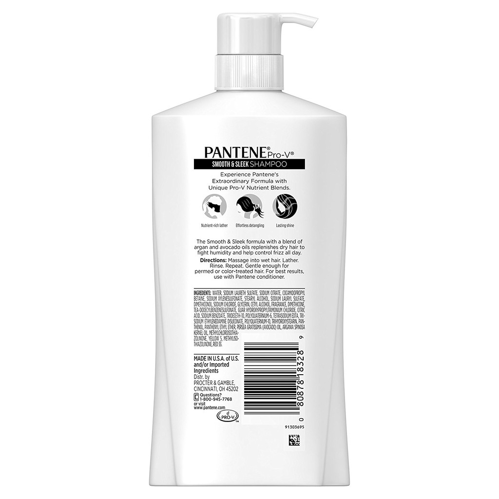 Dầu Gội Giúp Mượt Tóc Pantene Pro-V Smooth &amp; Sleek Shampoo 900ml (Mỹ)