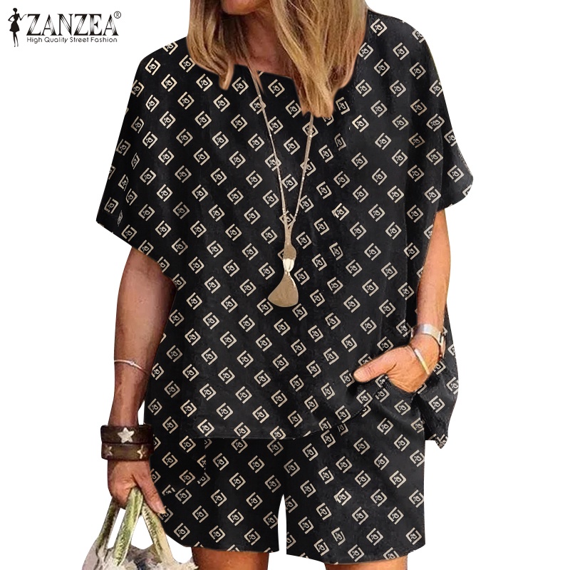 Set đồ ZANZEA tay lửng 3/4 in họa tiết hình học cho nữ