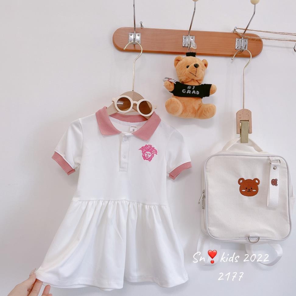 Váy cổ polo cho bé gái, bộ 3 kiểu váy có cổ chất vải cá sấu thêu họa tiết dễ thương cho bé đi học