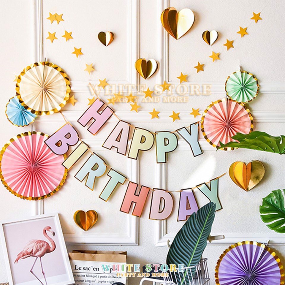 Dây cờ chữ Happy Birthday pastel nhiều màu sắc