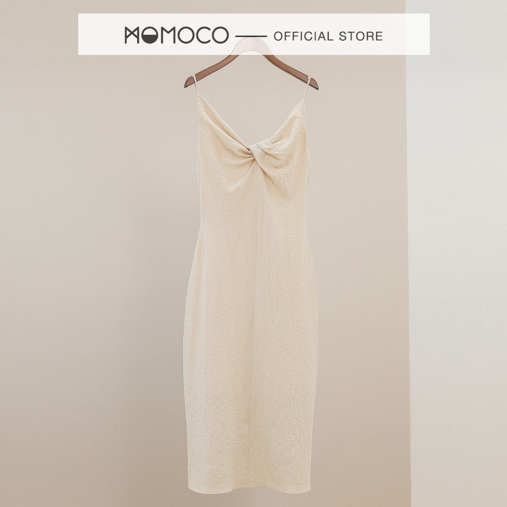 Đầm Hai Dây Dáng Dài MOMOCO Vặn Nút Ngực Dáng Ôm Chất Liệu Xốp Nhăn Co Giãn M2814