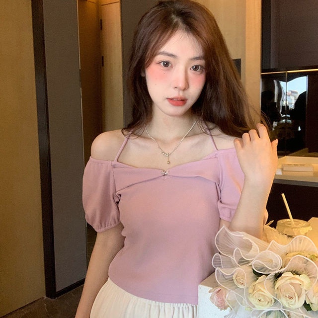 Áo thun COZOK ngắn tay kiểu cổ yếm xinh xắn phong cách Hàn Quốc