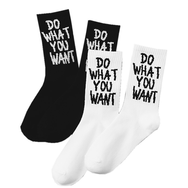 Vớ WAFNHA D126 thể thao cổ trung in chữ phong cách đường phố Hàn Quốc