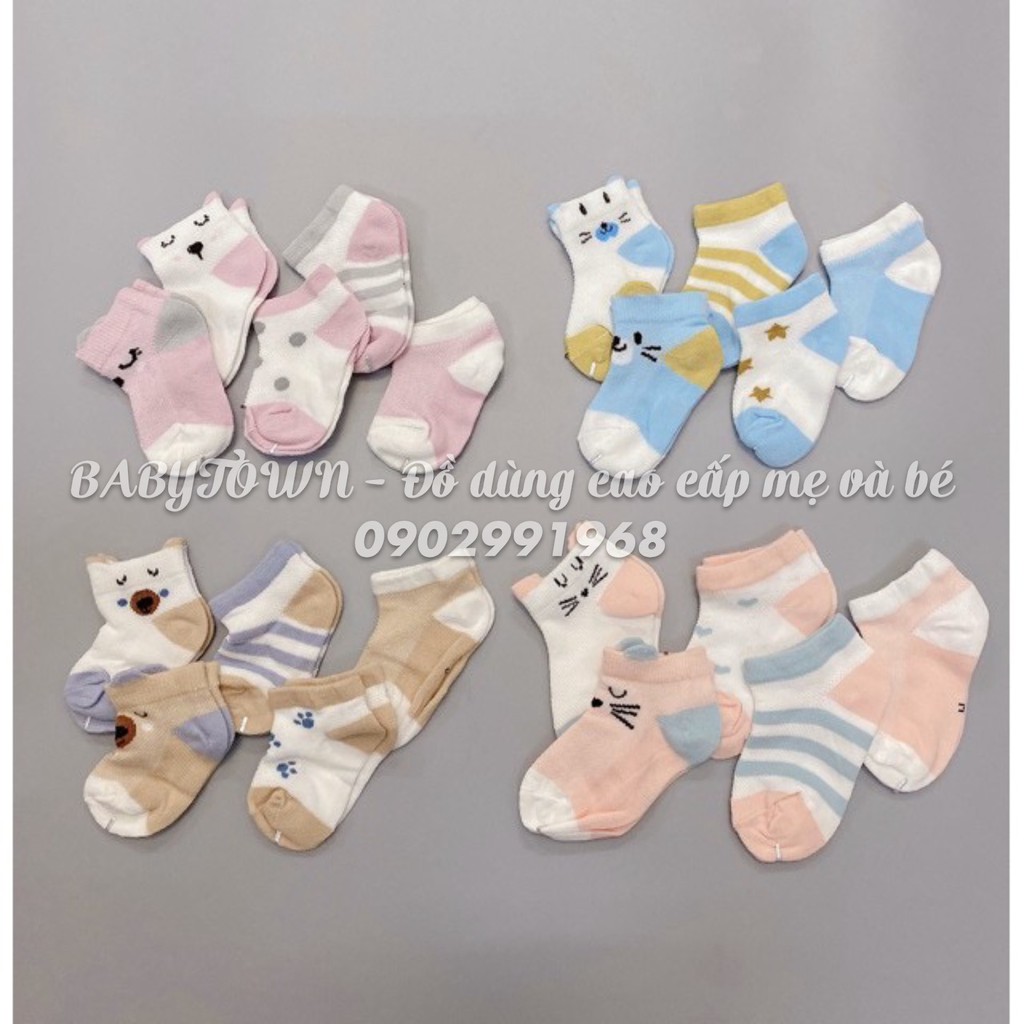 Set 5/4 đôi vớ/tất thun cotton Ponykids/Hug elephant/Nemobaby cho bé