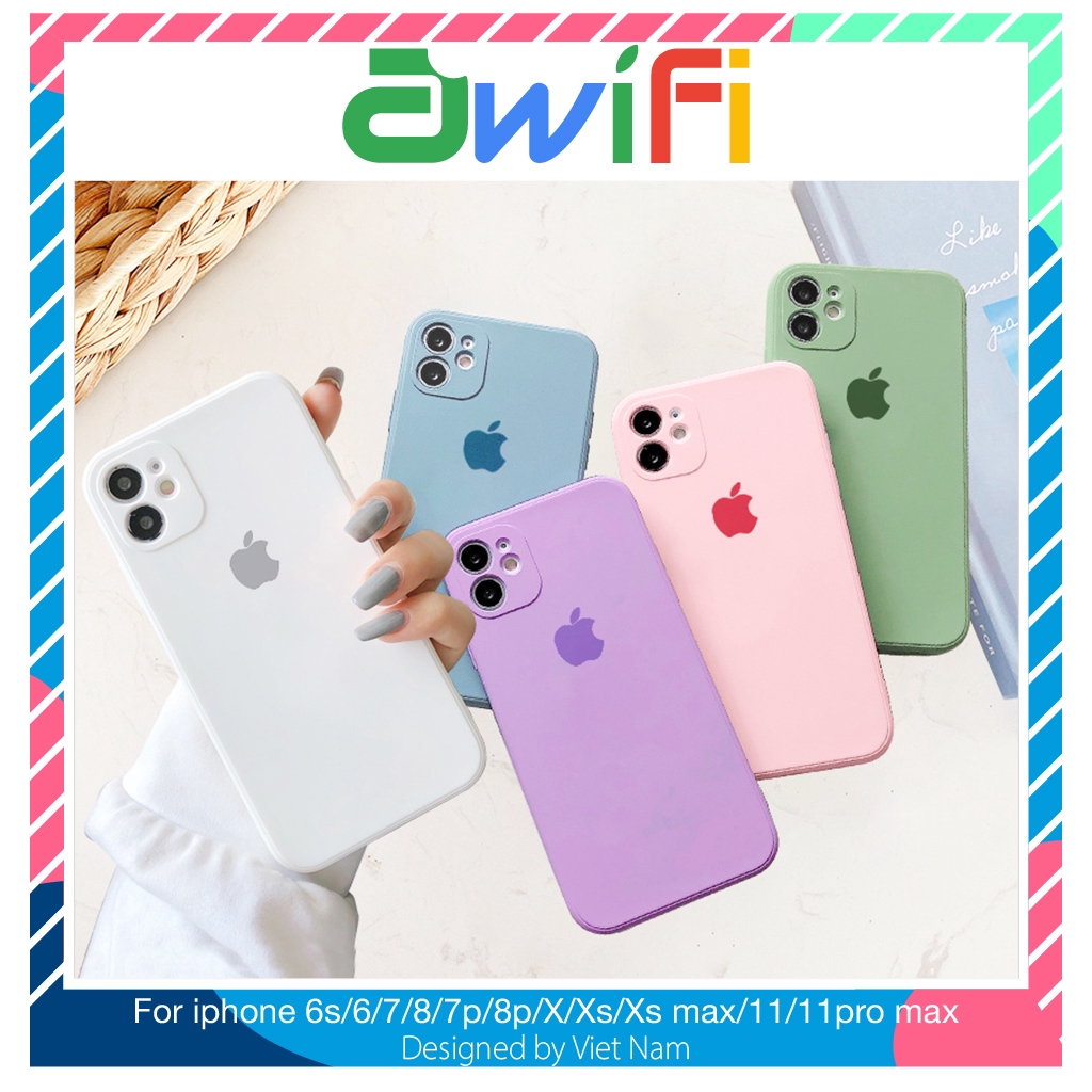 Ốp lưng iphone silicon cạnh vuông Táo lót nỉ 6/6plus/6s/6splus/7/7plus/8/8plus/x/xr/xs/11/12/pro/max/plus/promax - Awifi