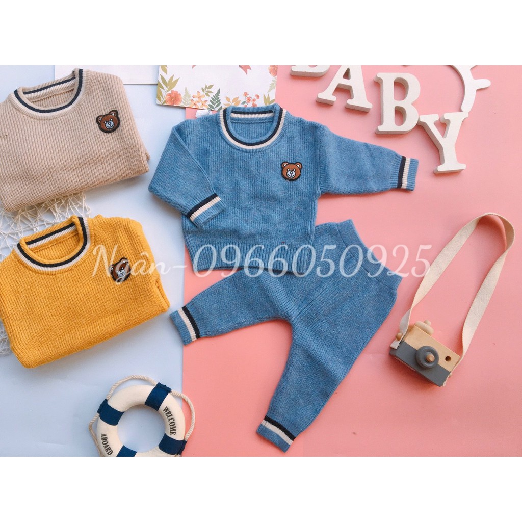 Bộ Len Cho Bé Trai Từ 5-14kg(0-3 tuổi), Bộ Len Hình Gấu Dày Dặn Hàng Quảng Châu