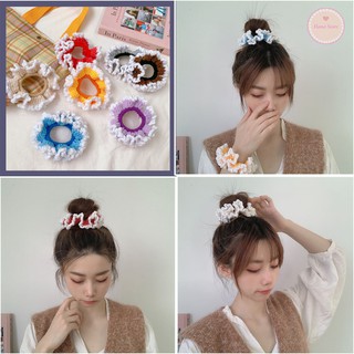 Cột Tóc Scrunchies Len Đan Màu Pastel Xinh Xắn Ngọt Ngào