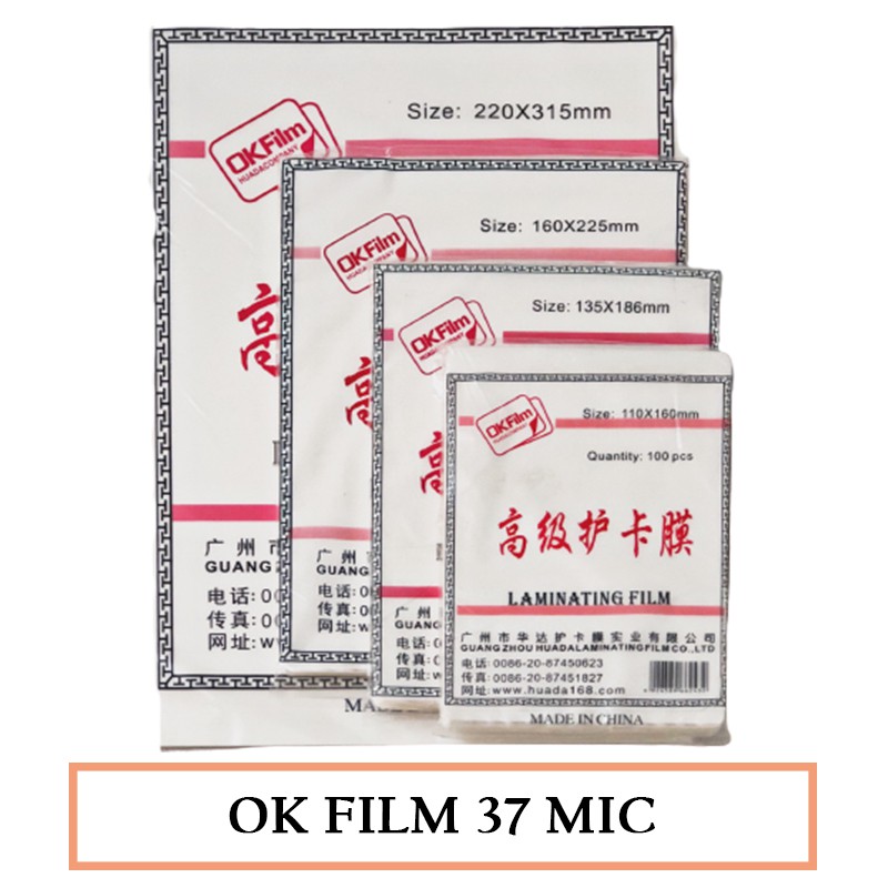 MÀNG ÉP PLASTIC OK FILM KHỔ A4 / A5 / 13 x18 / 10 x 15 37 MIC - 100 TỜ / XẤP