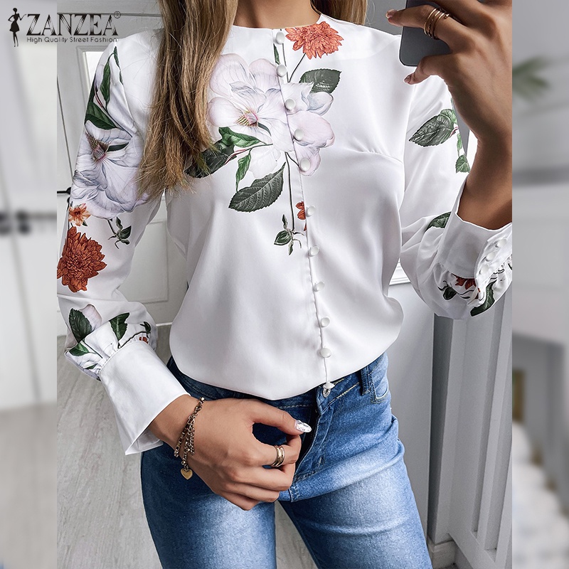 Áo sơ mi Zanzea dáng rộng in họa tiết phong cách retro cho nữ