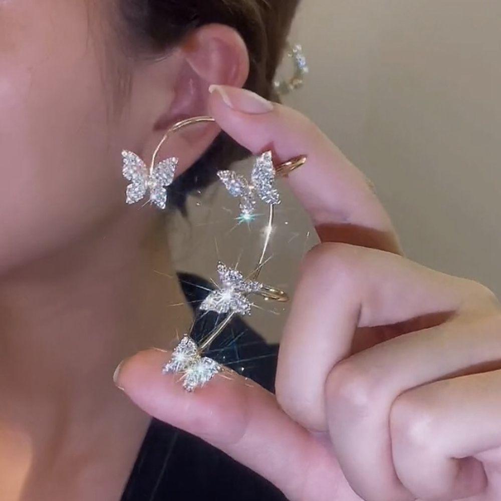 Bông Tai Kiểu Móc Hình Bướm Bằng Kim Loại Sáng Bóng Thanh Lịch Thời Trang Cho Nữ Back2Lilife