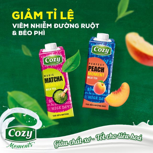 🍑[Lốc 4 hộp trà sửa cozy] 🍑Trà sửa đào / trà sửa matcha / trà tắc mật ong / trà đào sả / trà vải