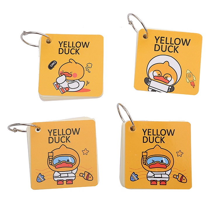 GIẤY GHI CHÚ - FLASH CARD hình vuông hoạt hình kèm móc tròn