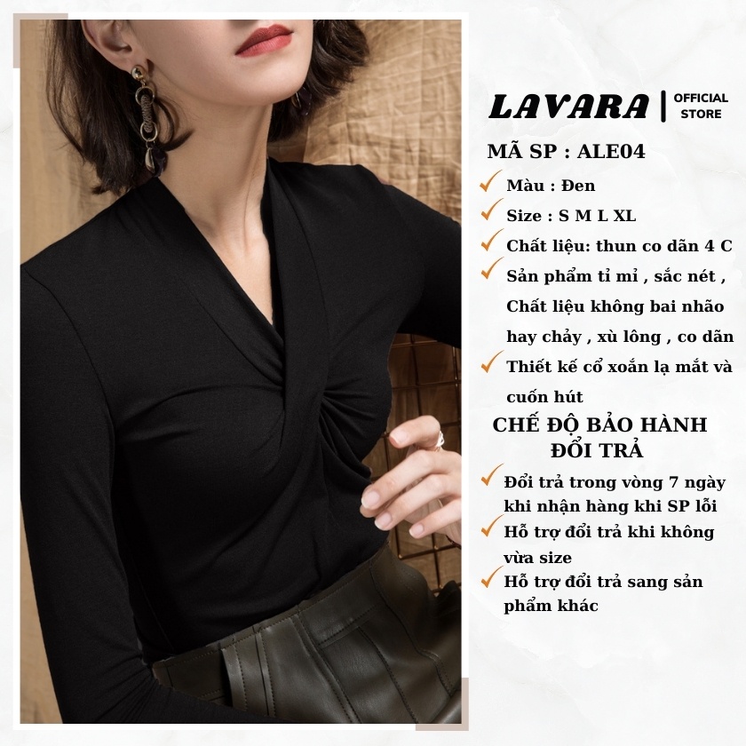Áo thun nữ dài tay co dãn 4 chiều bigsize cổ xoắn LAVARA ALE04