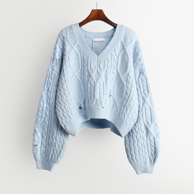 Áo sweater form rộng cổ chữ V thời trang thu đông Hàn Quốc dành cho nữ | BigBuy360 - bigbuy360.vn