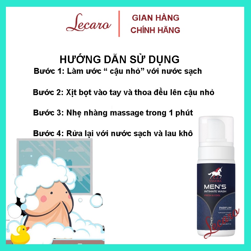 Dung Dịch Vệ Sinh Nam VAMORA MEN'S INTIMATE WASH Hương Nước Hoa, Bọt Vệ Sinh Nam Làm Sạch, Dưỡng Ẩm LECARO