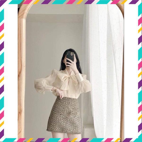 Áo sơ mi tay bồng cổ nơ khuy ngọc tiểu thư 2 lớp mặc đi chơi, đi làm cực xinh MSP41696 | BigBuy360 - bigbuy360.vn
