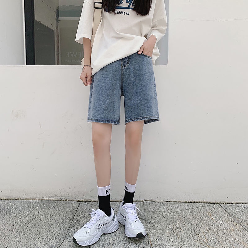 Quần Short denim Lưng Cao Ống Rộng Phong Cách Hàn Quốc Thời Trang Cho Nữ