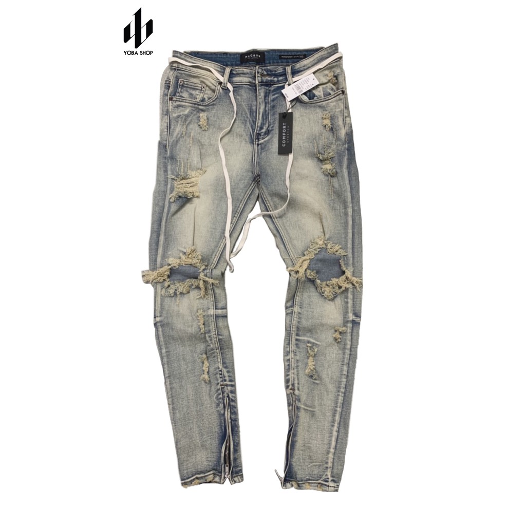 QUẦN JEANS NAM XANH RÁCH GỐI ZIPPER (ảnh thật 100%) MÃ J2009