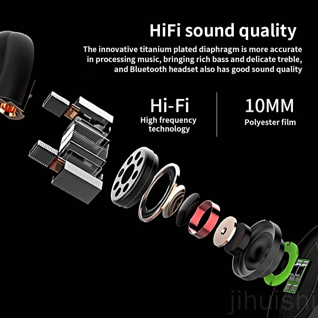 Wireless Bluetooth 5.0 Ear Phone Handsfree In-ear Earphone Sport Fitness Stereo Headset, Black_jihuishi