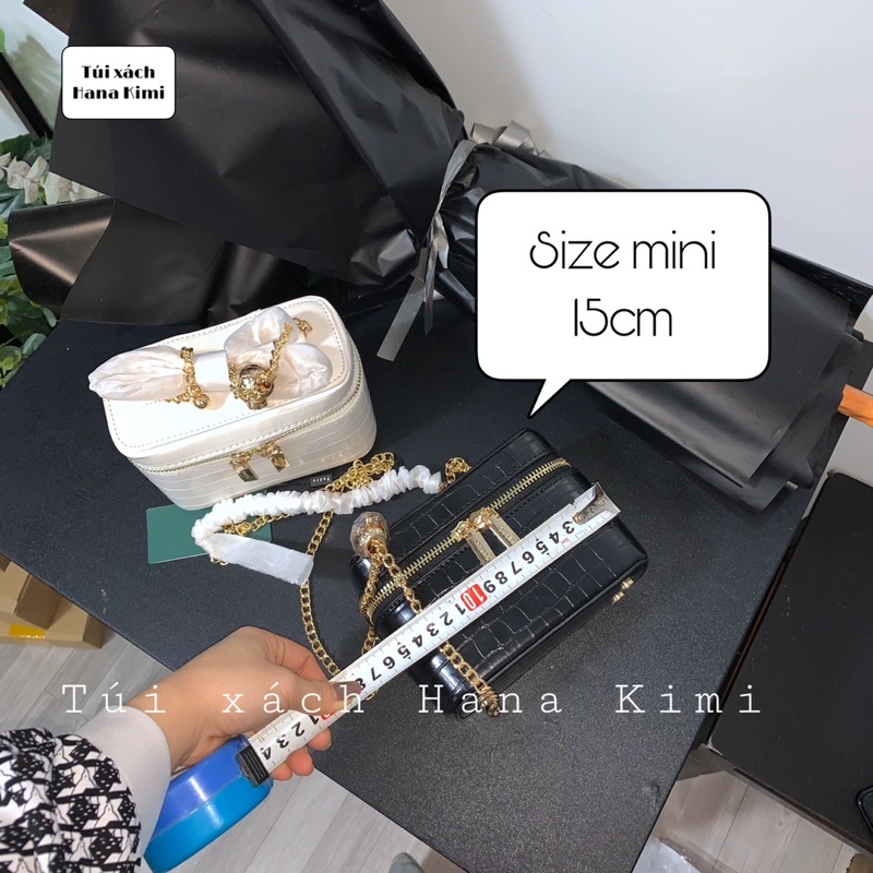 Túi đeo chéo nữ size mini 15cm hình hộp chữ nhật Textured Leather