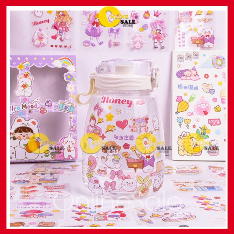 Hộp 100 Sticker 1k hình dán decor trang trí bàn học, sổ nhật kí,sổ tay hình bé gái đáng yêu