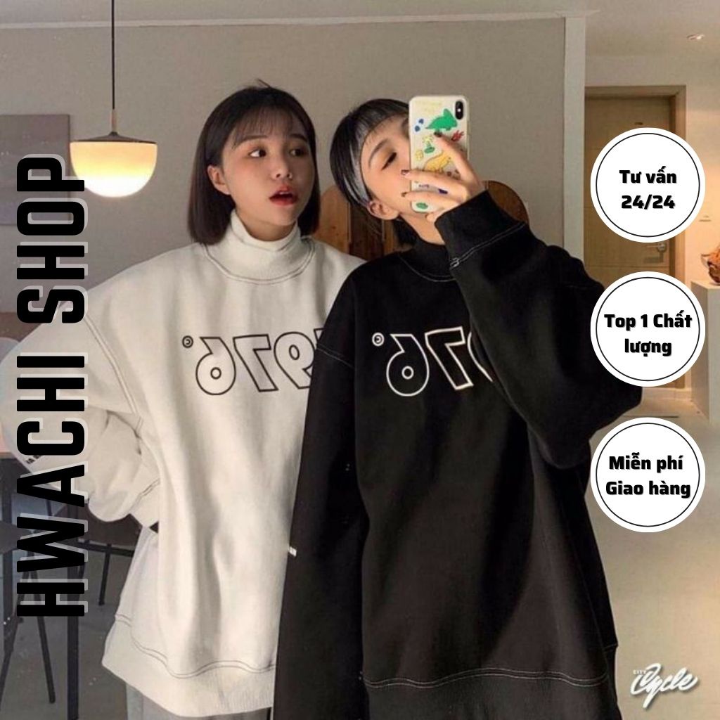 Áo sweater nỉ nam nữ, áo nỉ Unisex basic sweater dáng rộng in chữ 1976 2 màu so Hot G045