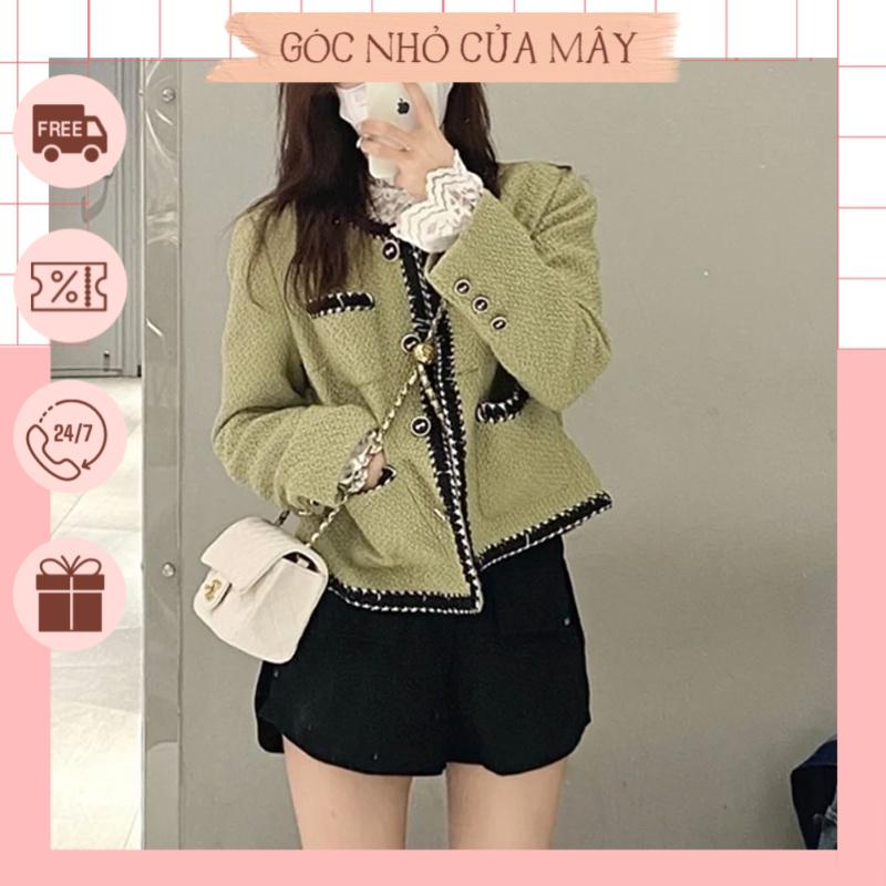 Áo dạ tweed xanh cốm siêu xinh phong cách tiểu thư thu đông