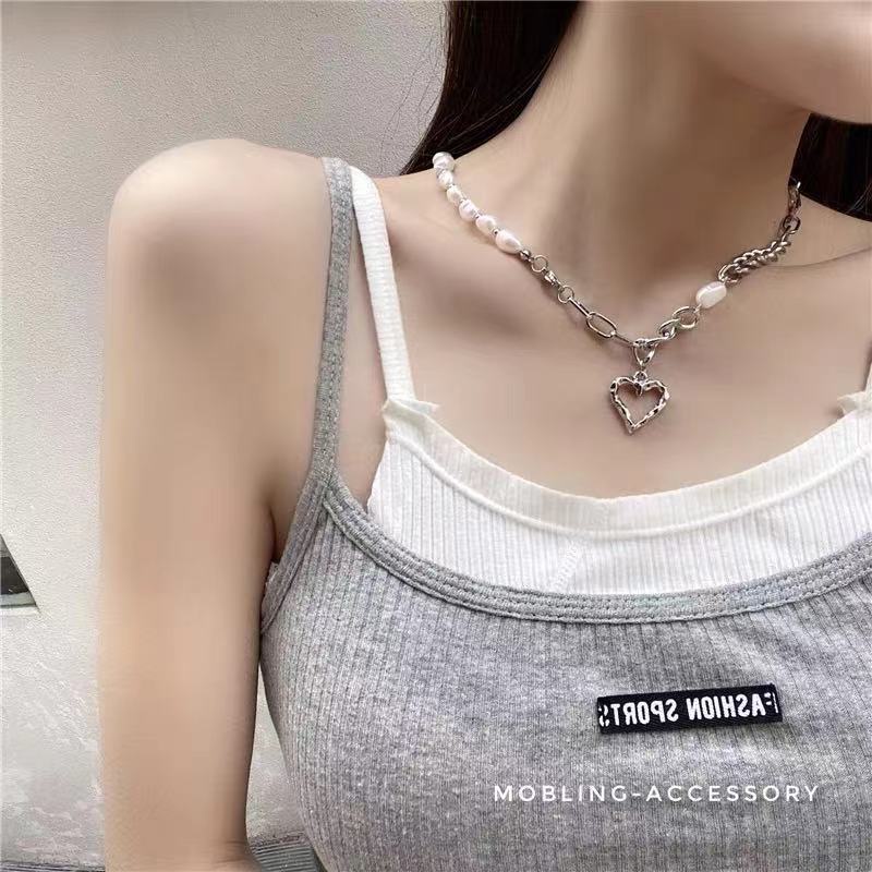 Dây Chuyền Mặt Trái Tim Đính Ngọc Trai Nhân Tạo Sang Trọng Thời Trang Cao Cấp Cho Nữ