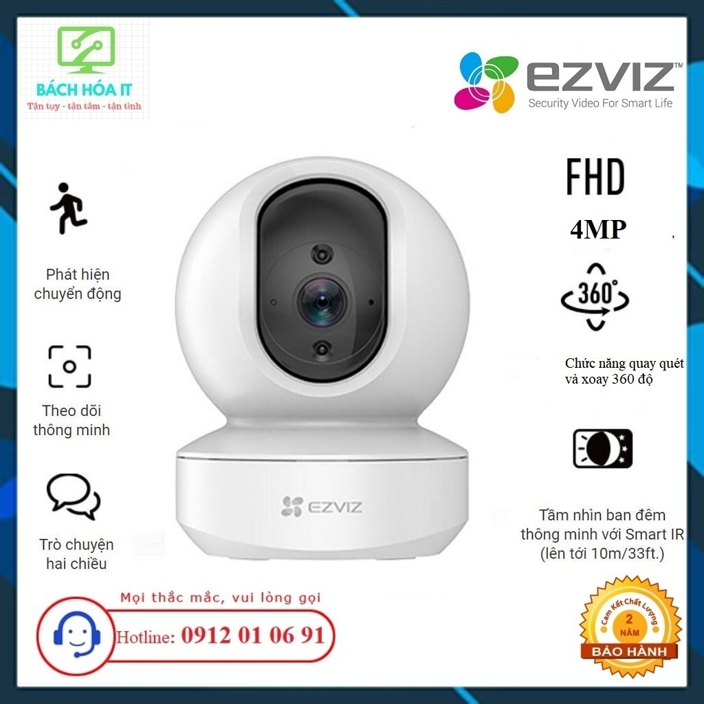 Camera WIFI TRONG NHÀ XOAY 360 EZVIZ TY1 độ phân giải 2MP  - 4MP, đàm thoại 2 chiều, chính hãng, bảo hành 24 tháng