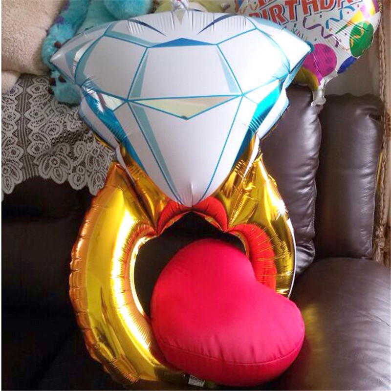 Bong bóng bằng lá foil, hình nhẫn kim cương, trang trí tiệc đính hôn/tiệc cưới