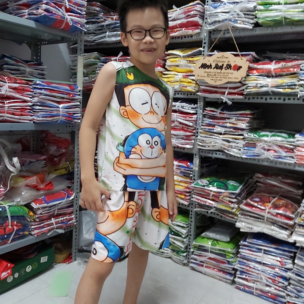 Bộ đồ bé trai sát nách siêu mát lạnh ngày hè hình Doremon