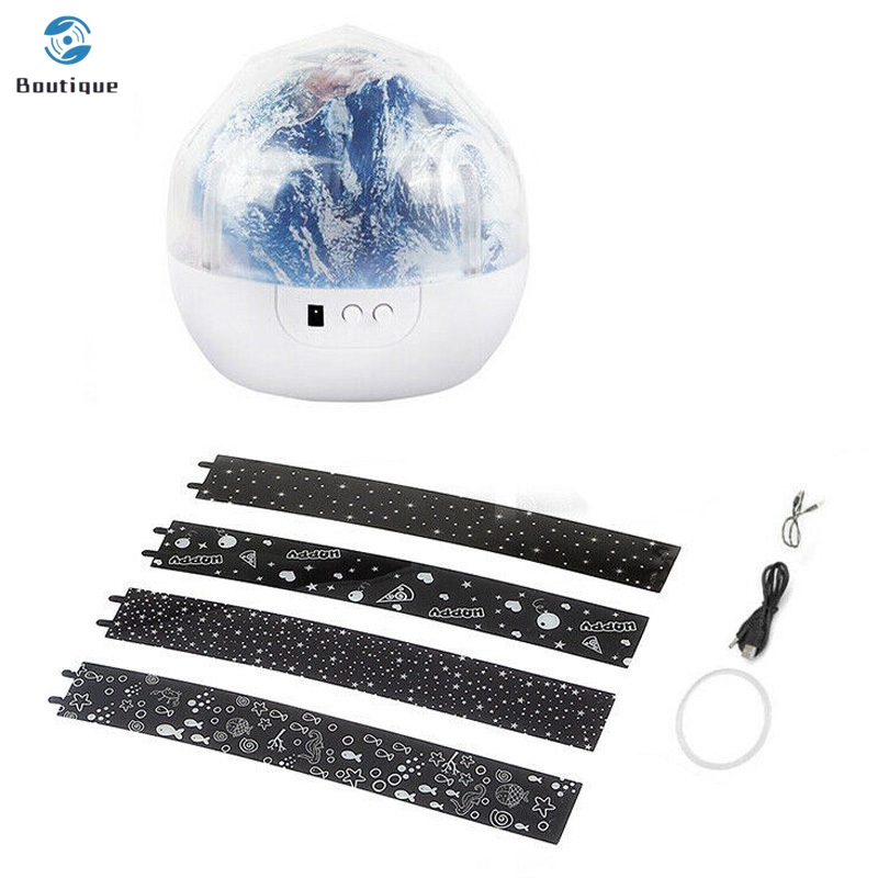 Đèn Ngủ Chiếu Hình Hành Tinh Xoay 360 Độ Kèm 5 Miếng Dán