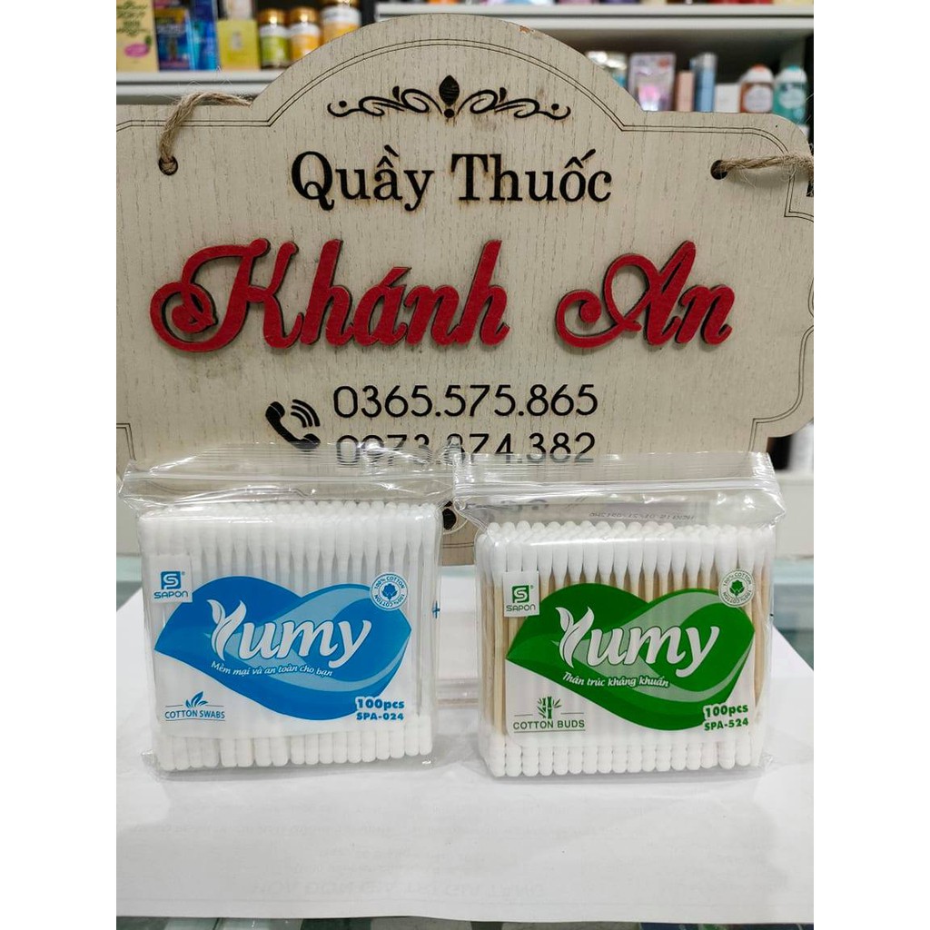 Tăm bông 100 que thân gỗ - nhựa ngoáy ráy tai Yumy