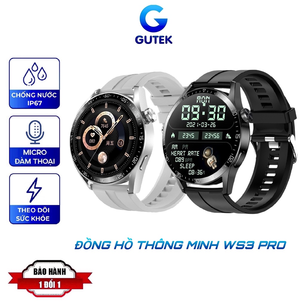 Đồng hồ thông minh Smart Watch Gutek WS3 PRO cảm ứng chống nước IP67 nghe gọi nhắn tin theo dõi sức khỏe