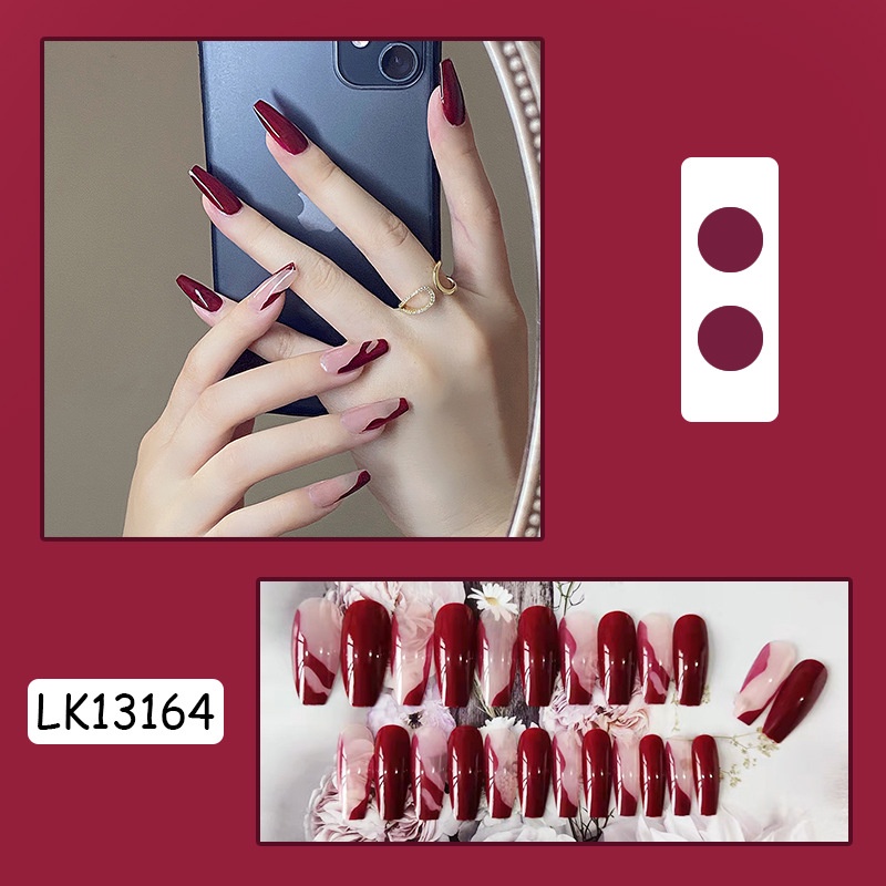 Miếng Dán Móng Tay Giả Họa Tiết Kẻ Ô Lưới Đính Kim Cương Giả