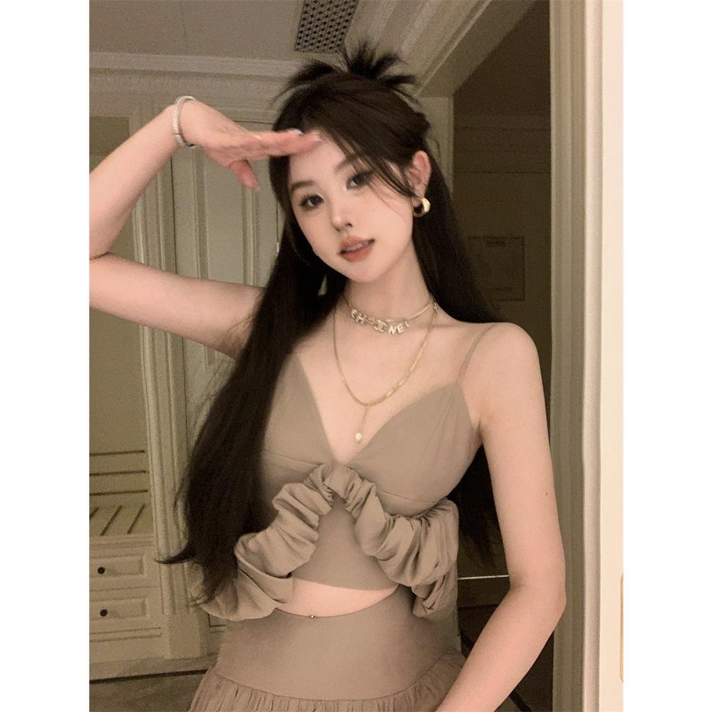 Bộ Áo Hai Dây Dáng Ôm + Chân Váy Chữ A Lưng Cao Co Giãn Thời Trang Hàn Quốc Quyến Rũ Cho Nữ