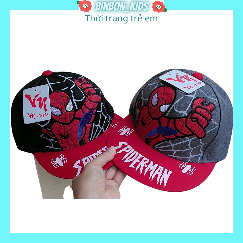 Mũ cho bé trai in hình siêu nhân người nhện Binbon kids, Nón cho bé trai NO1 in hình siêu nhân người nhện từ 3-8Tuôi