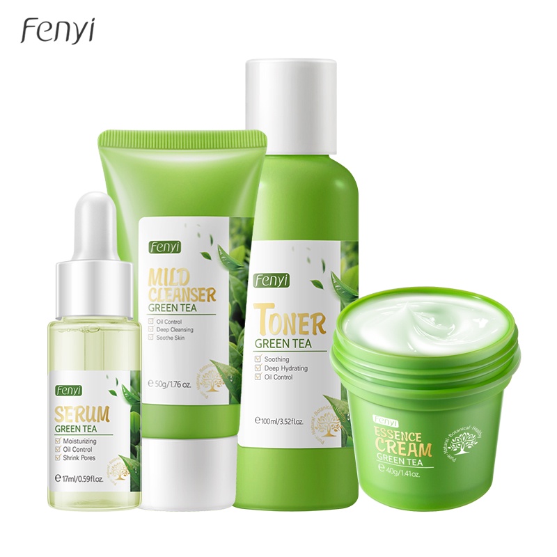 Set 4 sản phẩm trà xanh Fenyi chăm sóc da làm dịu giảm mụn đầu đen cho làn da mịn màng