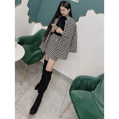 [Hàng order][ảnh thật] Sét áo váy dạ phong cách houndstooth retro sang chảnh Ulzzang Hàn Quốc A106