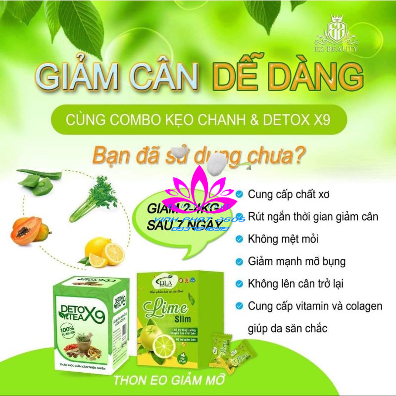 Combo Giảm Cân Detox X9 và Kẹo dẻo chanh dây bịch 7 viên