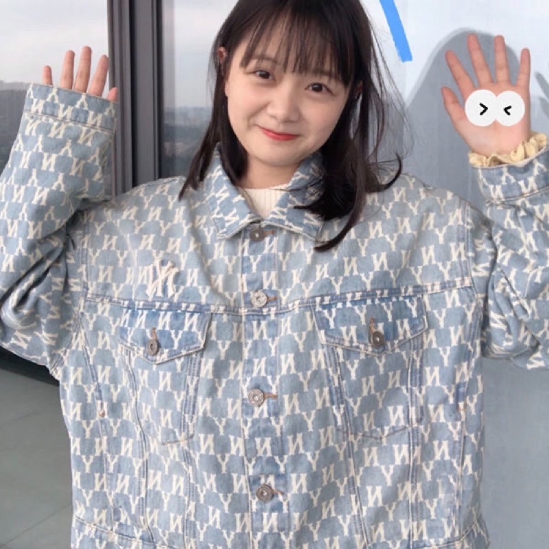 - ẢNH THẬT ÁO KHOÁC BÒ XANH NHẠT DEMIN HOẠ TIẾT MLB NY CÁ TÍNH