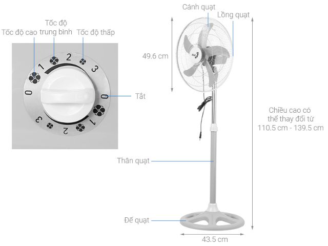 Quạt đứng Asia D18004 (xám)